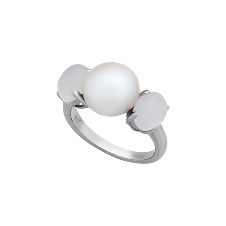 Mimi Milano 18k White Gold Milky Quartz + Pearl Ring // Ring Size: 6.5