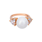 Mimi Milano 18k Rose Gold Rock Crystal + Pearl Ring // Ring Size: 6.75