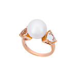 Mimi Milano 18k Rose Gold Rock Crystal + Pearl Ring // Ring Size: 6.75