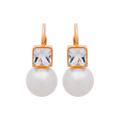 Mimi Milano 18k Yellow Gold Crystal Rock Pearl Earrings