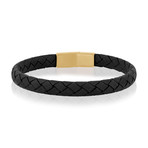 Stainless Steel + Leather Bracelet // Black + Gold // 9" (7.5")