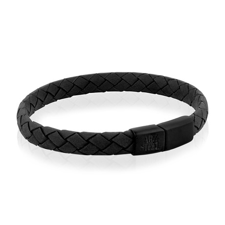 Stainless Steel + Leather Bracelet // Black (7.5 inch)