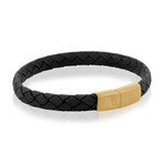 Stainless Steel + Leather Bracelet // Black + Gold // 9" (7.5")