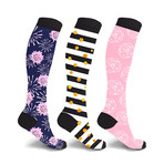 Pink Party // Elite Printed Knee High Compression Socks // 3-Pairs (Small / Medium)