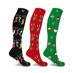 Stocking Stuffer // Holiday Fun Knee High Compression Socks // 3-Pairs (Small / Medium)