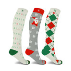 Peaceful // Holiday Fun Knee-High Compression Socks // 3-Pairs (Small / Medium)