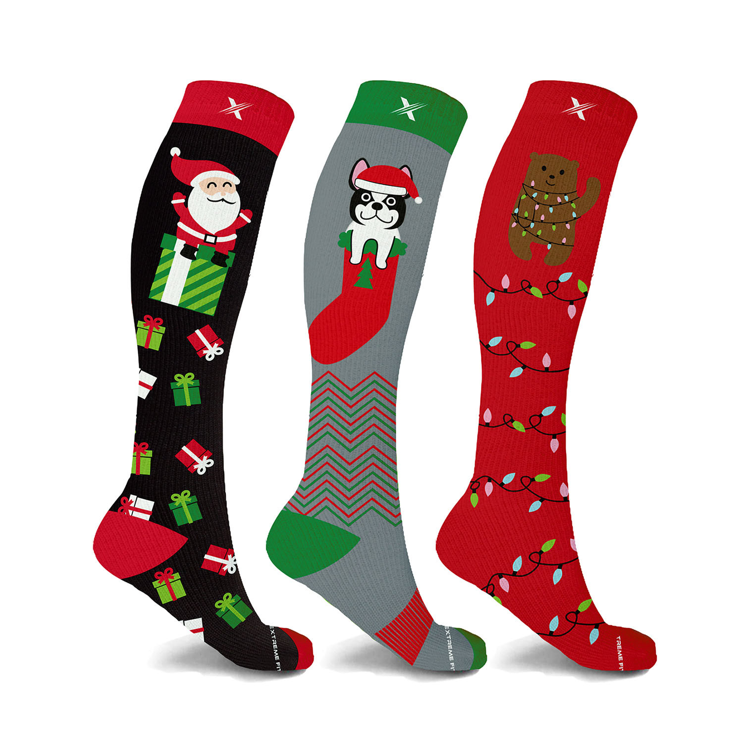 Joyous // Holiday Fun Knee High Compression Socks // 3-Pairs (Small ...