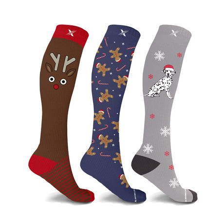 Festive // Holiday Fun Knee High Compression Socks // 3-Pairs (Small / Medium)