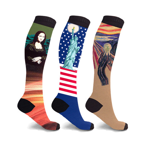 The Louvre // Famous Art Paintings Compression Socks // 3-Pairs (Small/Medium)