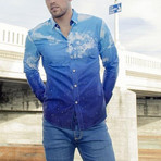 Longstaff Print Button-Up // Blue (S)