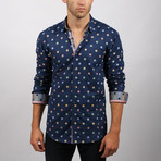 Adam Print Button-Up Shirt // Navy (L)