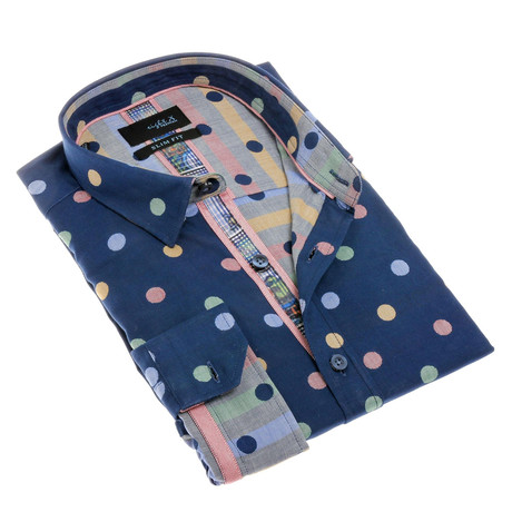 Adam Print Button-Up Shirt // Navy (L)