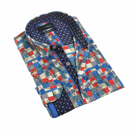 Drew Print Button-Up // Navy (L)