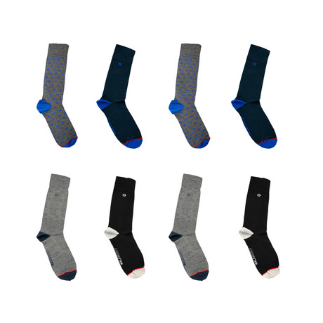Dress Socks 4- Pack // Navy + Black + Gray + Fun Rombos