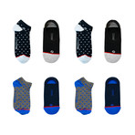 No Show Socks 4-Pack // Black + Navy + Rombos + Dotted