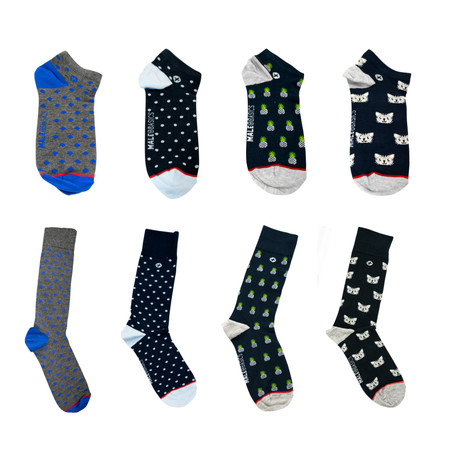 Ankle Socks 4-Pack II // Dotted + Feline + Pineapple + Rombos