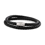 Suprema Leather Bracelet // Matte Silver + Black (14.57"L)