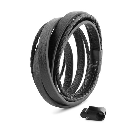 Dark Matter Synthetic Leather Bracelet // Matte Black + Black (6.7")