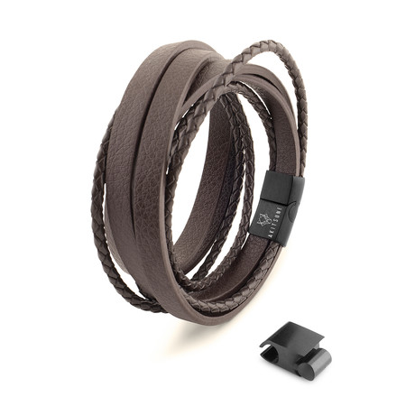 Dark Matter Synthetic Leather Bracelet // Matte Black + Brown (6.7")