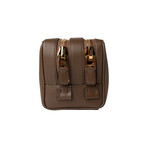 Men's Leather Double Zip Toiletry Bag // Reddish Brown