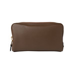 Men's Leather Double Zip Toiletry Bag // Reddish Brown