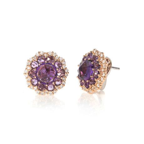 Crivelli 18k Two-Tone Gold Diamond + Amethyst Stud Earrings