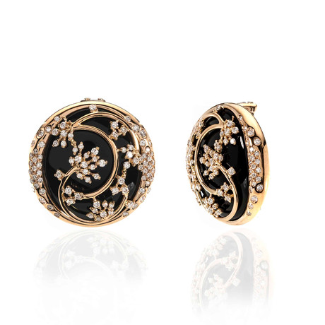 Crivelli 18k Two-Tone Gold Diamond + Onyx Earrings