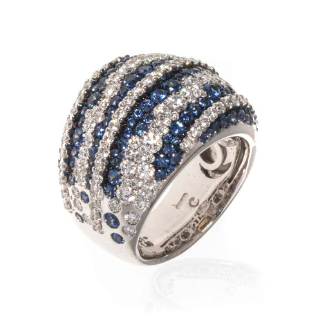 Crivelli 18k White Gold Diamond + Sapphire Band Ring // Ring Size: 6.75