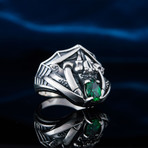 Spider Ring + Green CZ Gem // Silver (6)