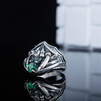 Spider Ring + Green CZ Gem // Silver (6)