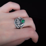 Spider Ring + Green CZ Gem // Silver (6)