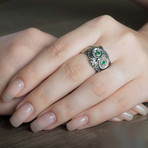 Owl Ring + Green CZ Eyes // Silver (7)