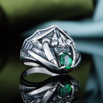 Spider Ring + Green CZ Gem // Silver (6)