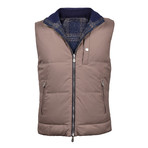 Plaid Reversible Puffer Vest // Gray (L)