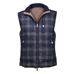 Plaid Reversible Puffer Vest // Gray (L)