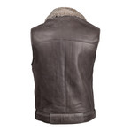 Fur Lined Leather Biker Vest // Dark Brown (XS)