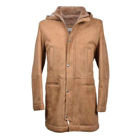 Fur Lined Suede Parka Coat // Tan (XS)