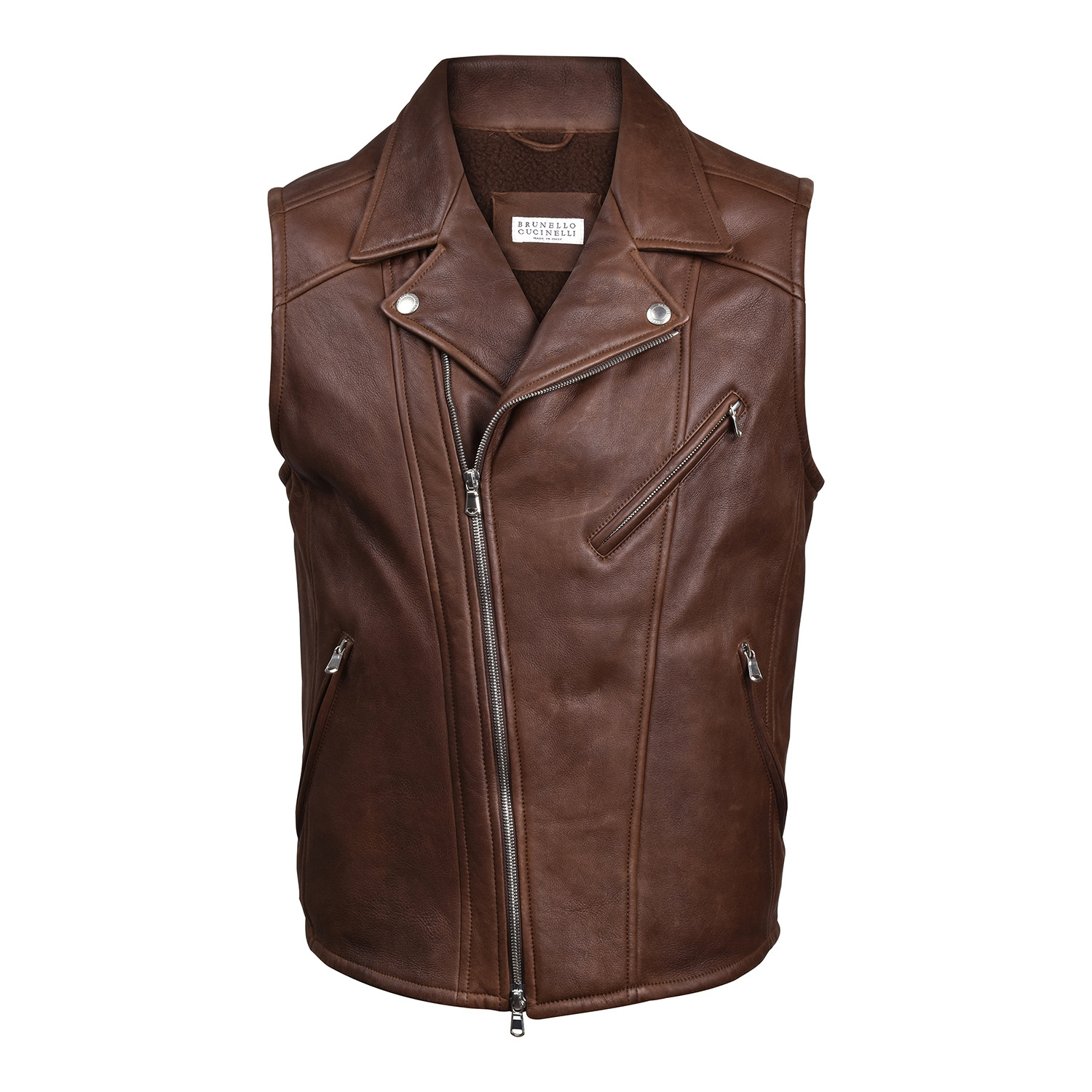 Fur Lined Leather Biker Vest // Brown (M) - Brunello Cucinelli - Touch of  Modern