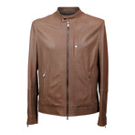 Leather Biker Jacket // Brown (M)