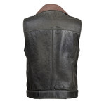 Fur Lined Leather Biker Vest // Black + Brown (XL)