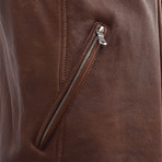 Fur Lined Leather Biker Vest // Brown (M)