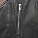 Fur Lined Leather Biker Vest // Black + Brown (L)