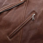 Fur Lined Leather Biker Vest // Brown (XS)