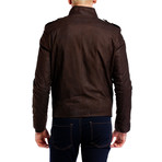 Double Pocket Snap Leather Jacket // Brown (S)