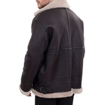 Fur Zip Leather Jacket // Brown (S)