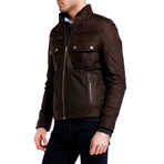 Double Pocket Snap Leather Jacket // Brown (2XL)