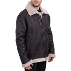 Fur Zip Leather Jacket // Brown (L)