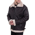 Fur Zip Leather Jacket // Brown (L)