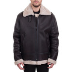 Fur Zip Leather Jacket // Brown (M)
