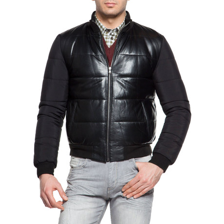 Quilted Puffy Leather Jacket // Black (XS)